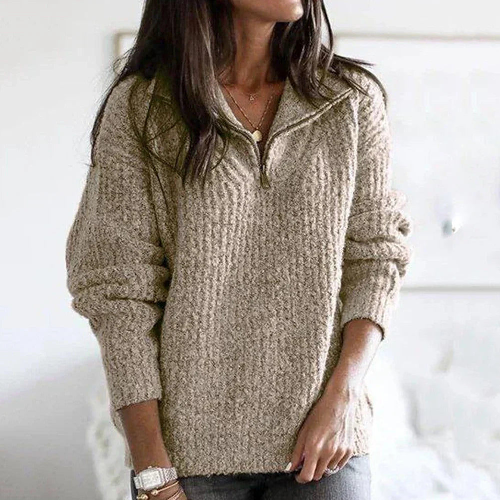Damen Halfzip Pullover mit Struktur und Langarm – Noelle