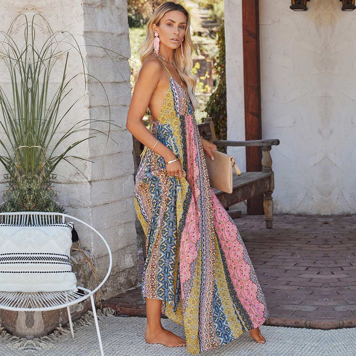 Trendy zomerjurk met V-hals en spaghettibandjes – Pinky