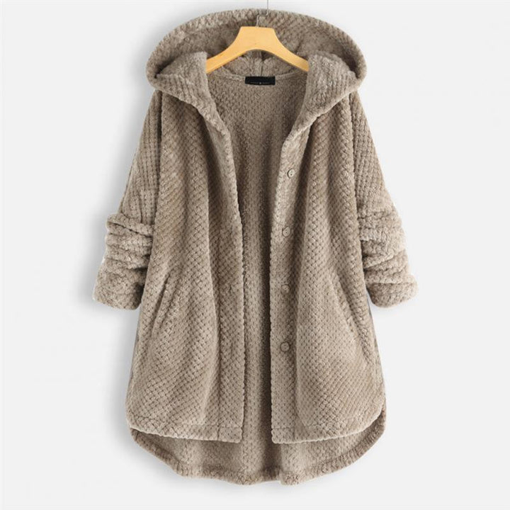 Trendige geschnittene Fleecejacke mit Kapuze - FleeceLux