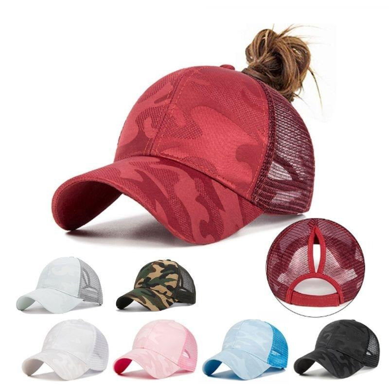 Trendige Damen-Baseballkappe mit Pferdeschwanzöffnung und Klettverschluss – Leona