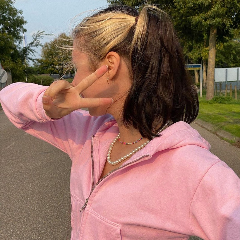 Trendiger figurbetonter Damen Cropped Zip-up Hoodie mit Kapuze - Alina