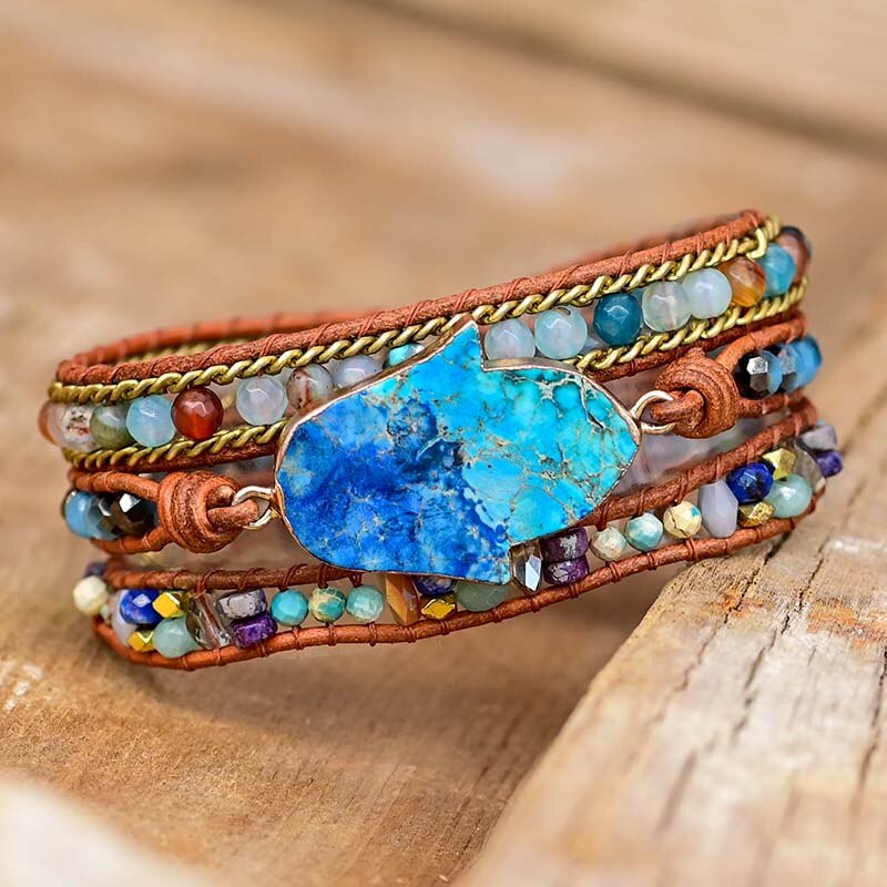 Blaues Hamsa Türkis Wickelarmband - Soraya