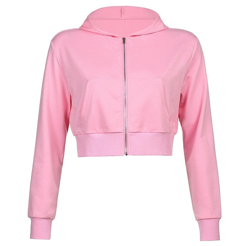 Trendiger figurbetonter Damen Cropped Zip-up Hoodie mit Kapuze - Alina