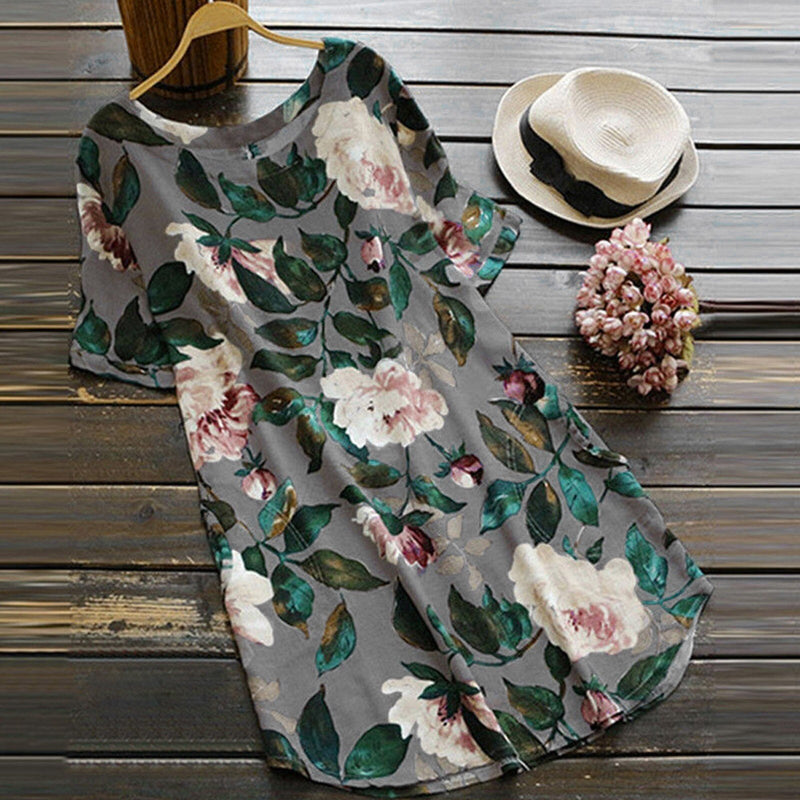 Floral summer casual dress with short sleeves for women - Malina