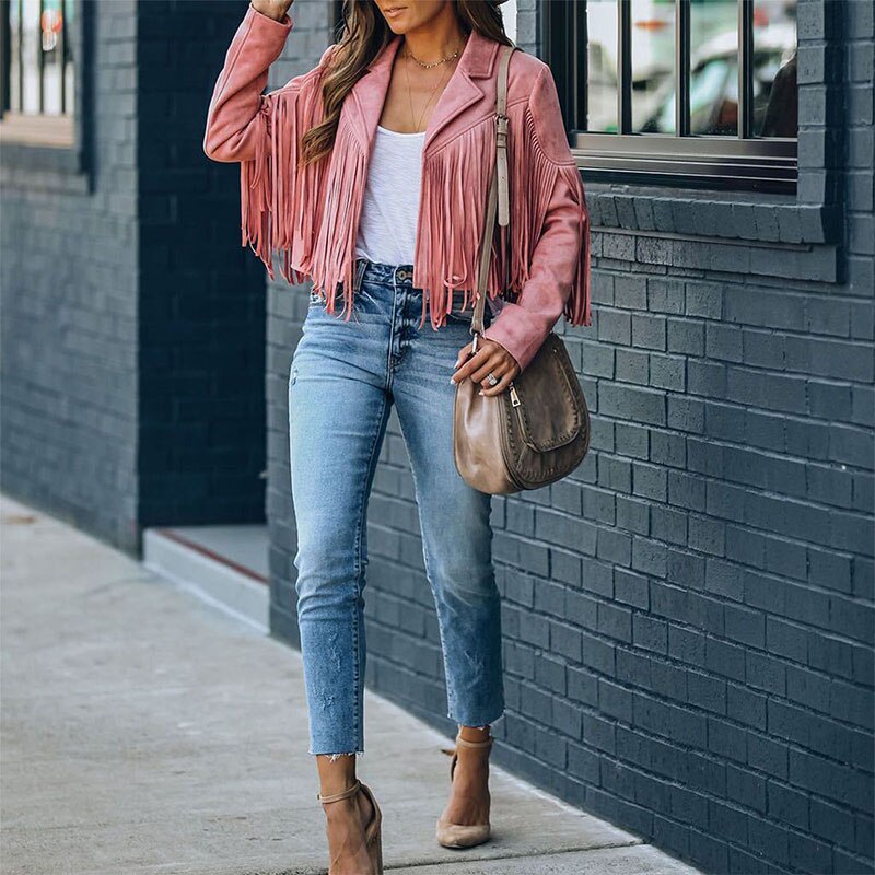 Trendy Suede Women's Jacket with Tassels - Isabella