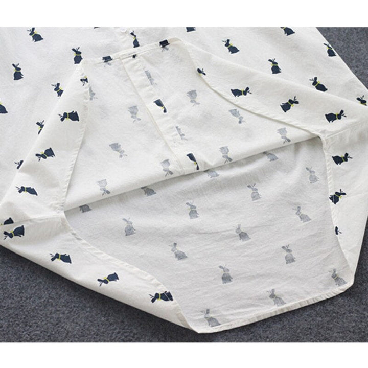 Playful shirt dress with rabbit print and lapel collar - Elina