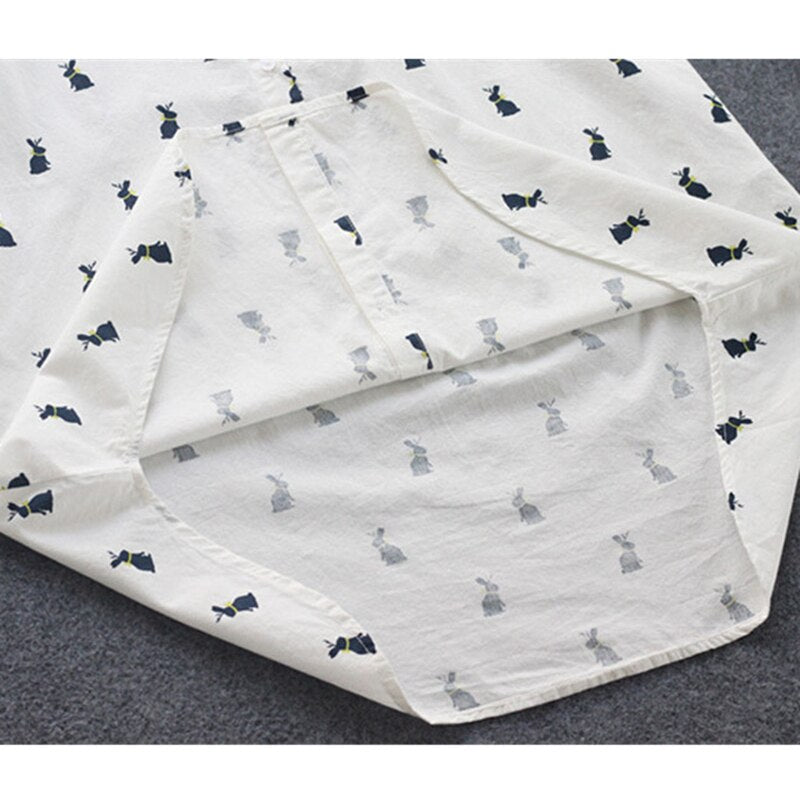 Playful shirt dress with rabbit print and lapel collar - Elina