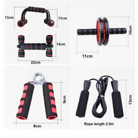 4-piece Home Workout Set | Jump Rope, Ab Wheel, Push-up Bars & Hand Trainer