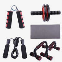 4-piece Home Workout Set | Jump Rope, Ab Wheel, Push-up Bars & Hand Trainer