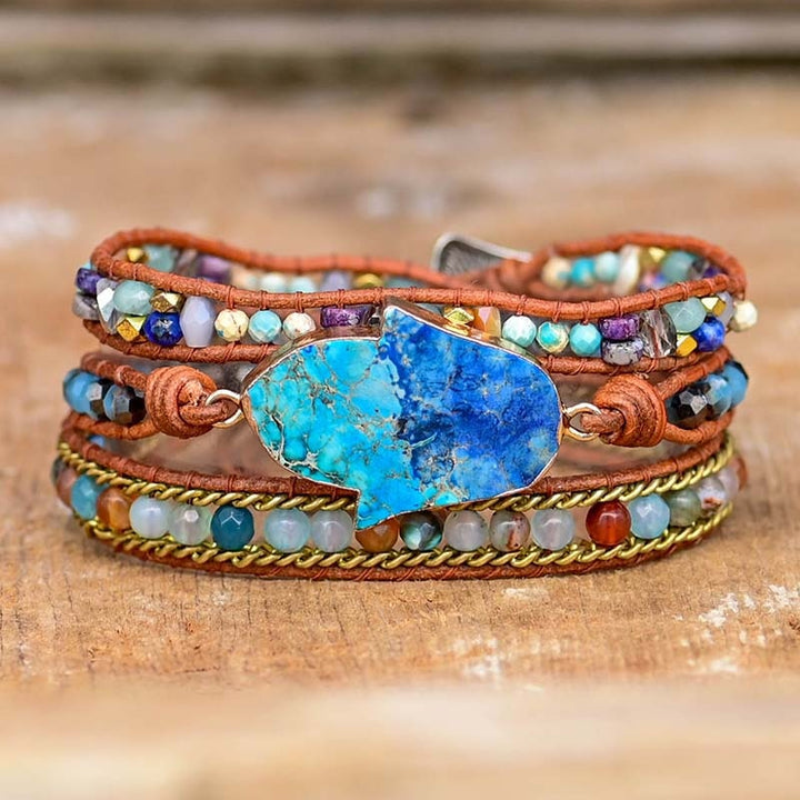 Blaues Hamsa Türkis Wickelarmband - Soraya