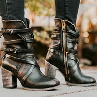 Vintage Lederstiefel für Damen mit Absatz - Lara