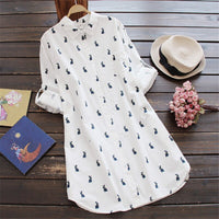 Playful shirt dress with rabbit print and lapel collar - Elina