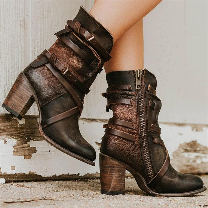 Vintage Lederstiefel für Damen mit Absatz - Lara