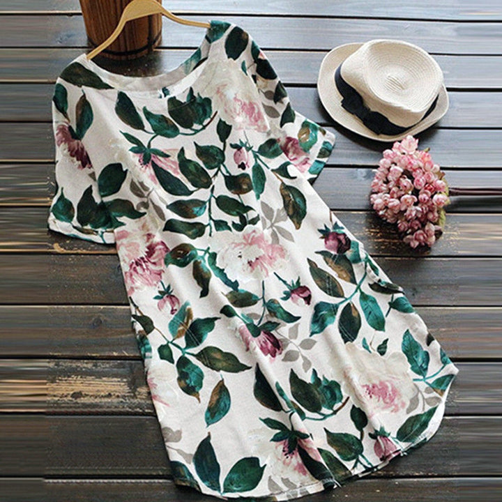 Floral summer casual dress with short sleeves for women - Malina
