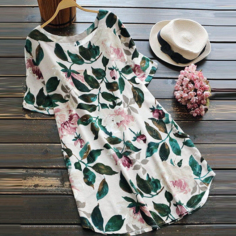 Floral summer casual dress with short sleeves for women - Malina