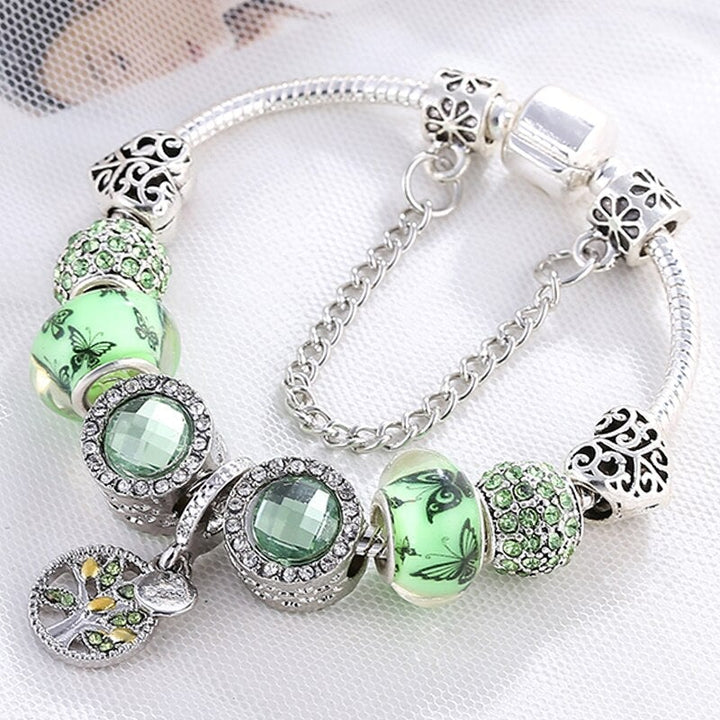 Sterling Silber Armband mit grünen Kristallen - Isla