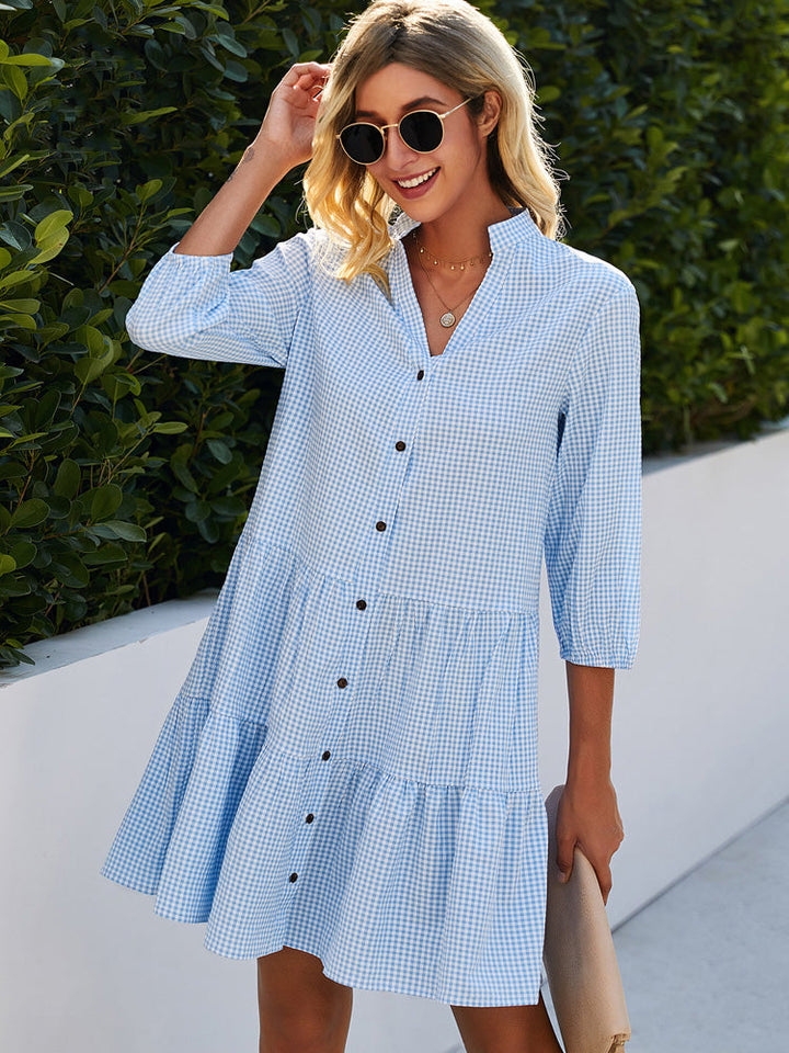 Light Blue Checked Summer Dress - SkyBreeze