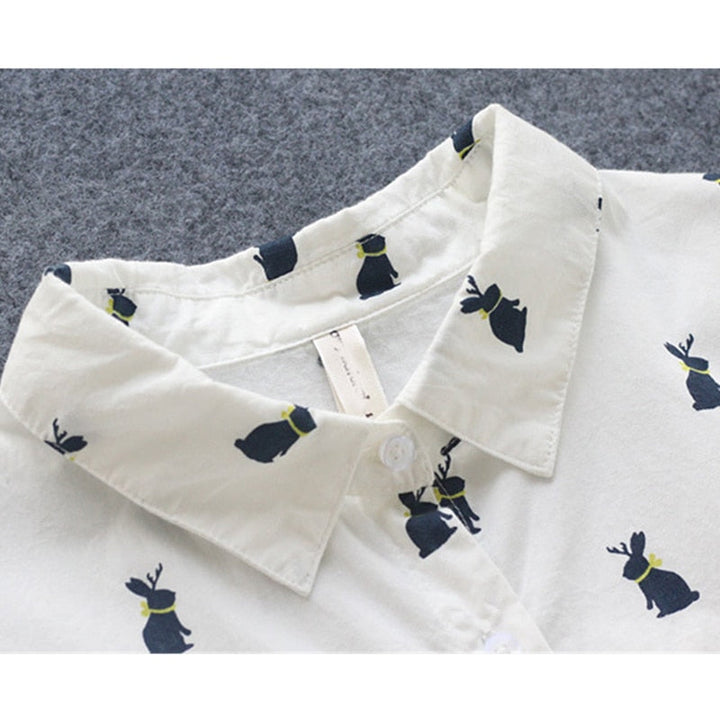 Playful shirt dress with rabbit print and lapel collar - Elina