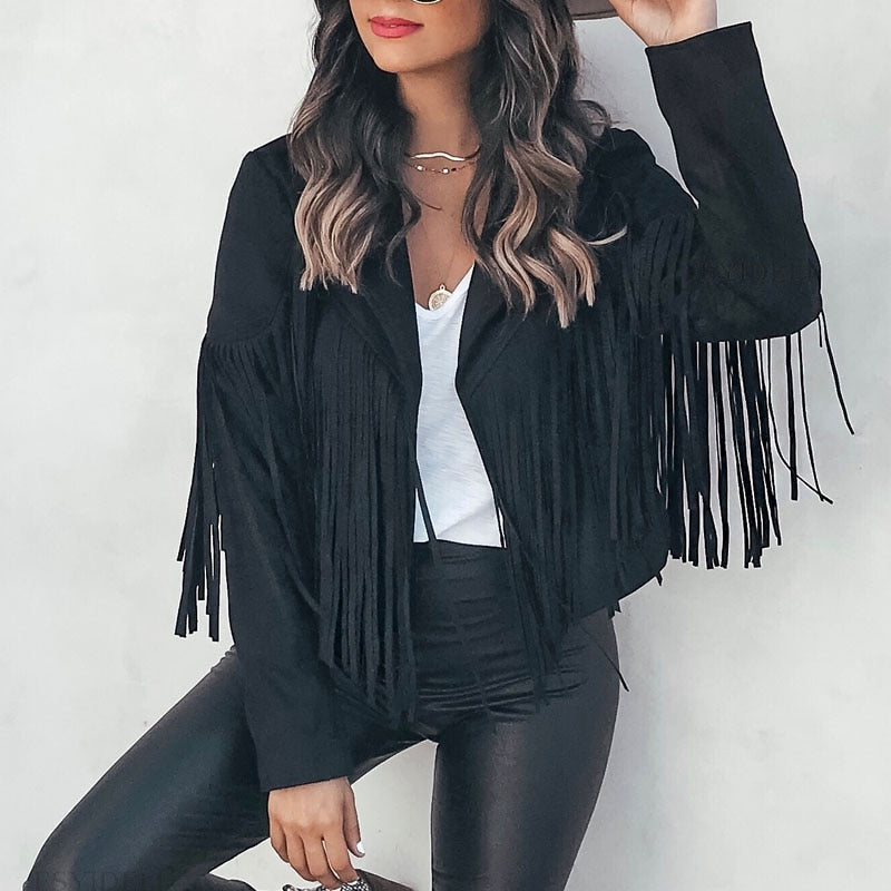 Trendy Suede Women's Jacket with Tassels - Isabella