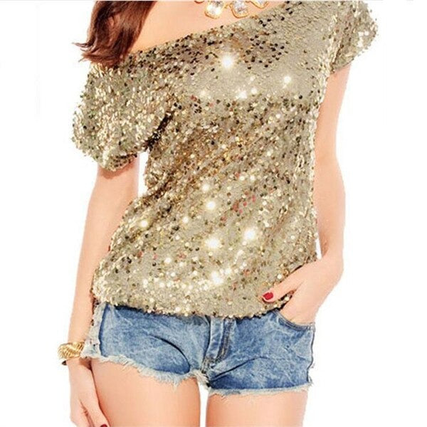 Trendiges One-Shoulder-T-Shirt mit Pailletten für Sommernächte - GlamGlanz