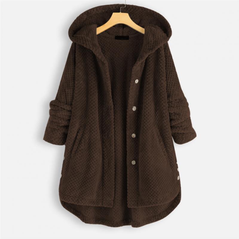 Trendige geschnittene Fleecejacke mit Kapuze - FleeceLux