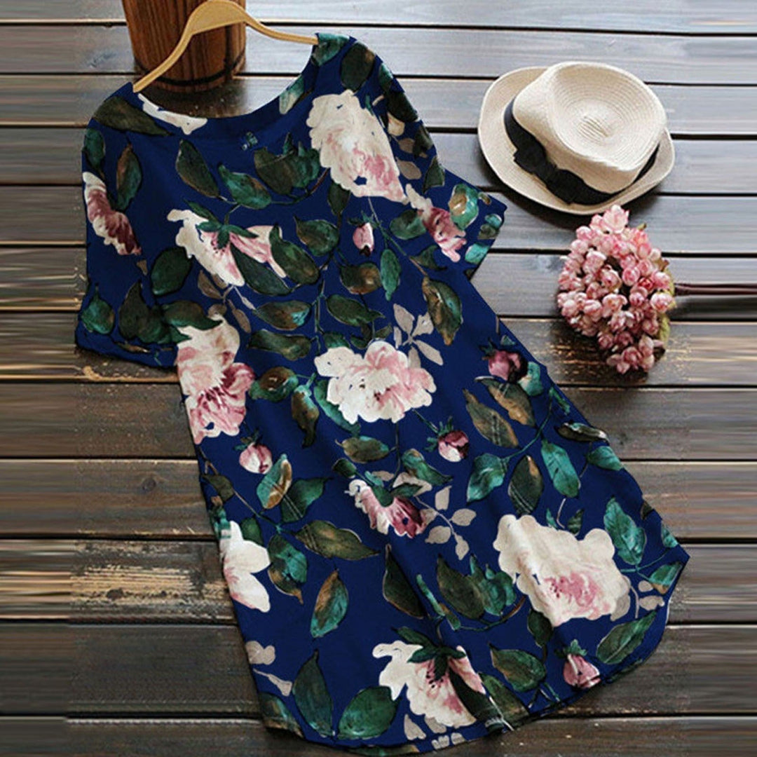 Floral summer casual dress with short sleeves for women - Malina