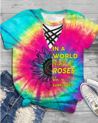Trendy women's T-shirt with cut-out design and tie-dye pattern - Norina