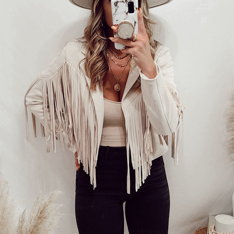 Trendy Suede Women's Jacket with Tassels - Isabella