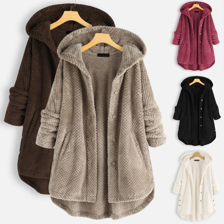 Trendige geschnittene Fleecejacke mit Kapuze - FleeceLux