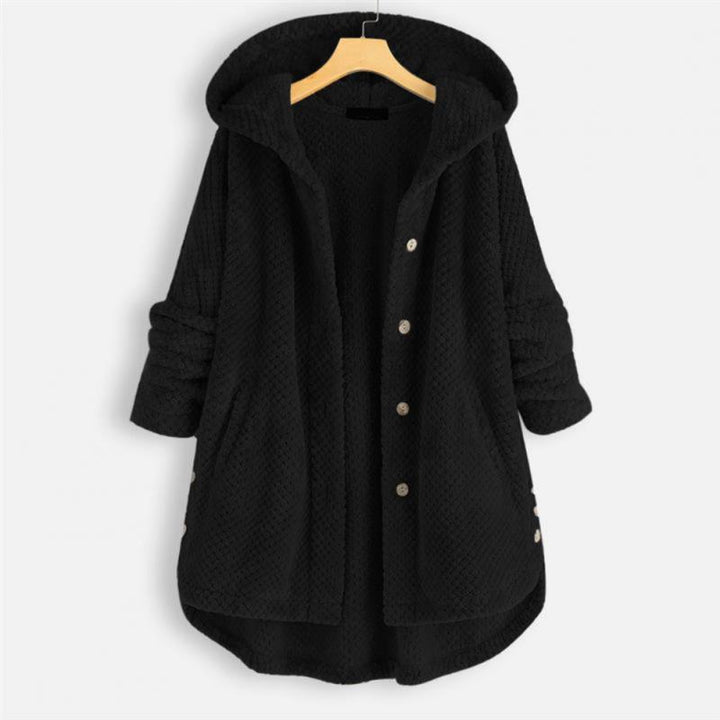 Trendige geschnittene Fleecejacke mit Kapuze - FleeceLux