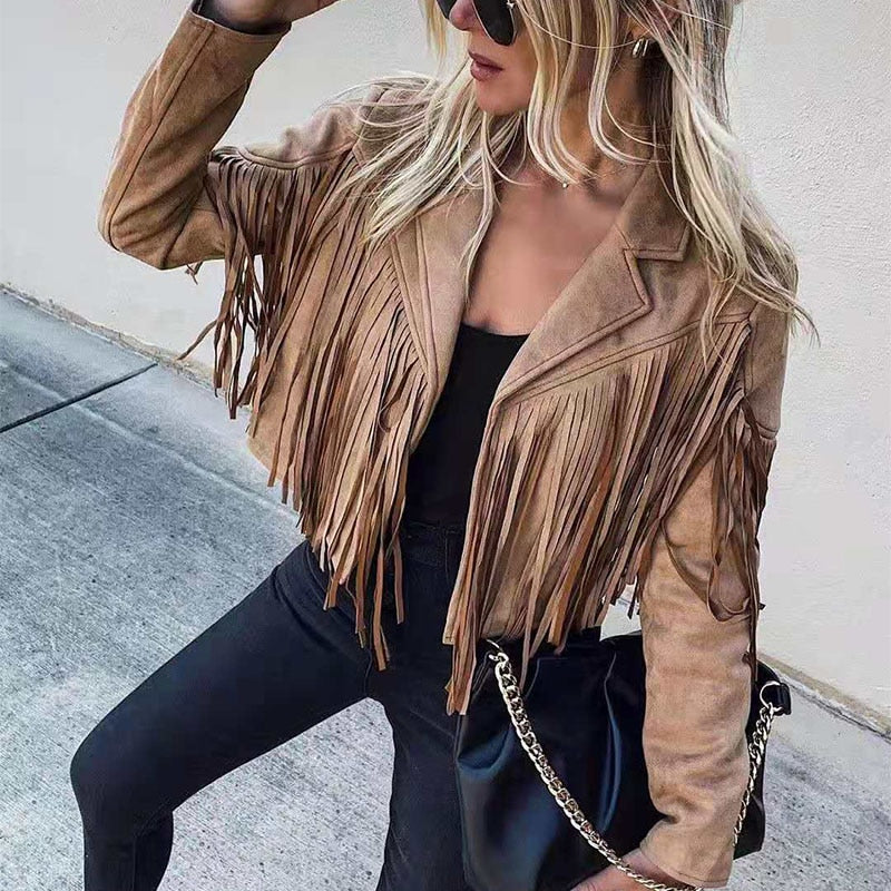 Trendy Suede Women's Jacket with Tassels - Isabella