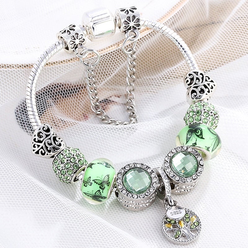 Sterling Silber Armband mit grünen Kristallen - Isla