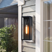 Modern Black Outdoor Wall Lantern with Clear Glass, Dusk to Dawn Sensor 9