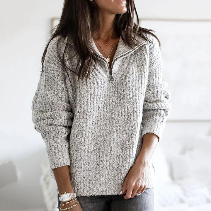 Damen Halfzip Pullover mit Struktur und Langarm – Noelle
