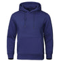 Voorkant van de hoodie in marineblauw met geknoopt trekkoord, voorzak en geribbelde zoom 12