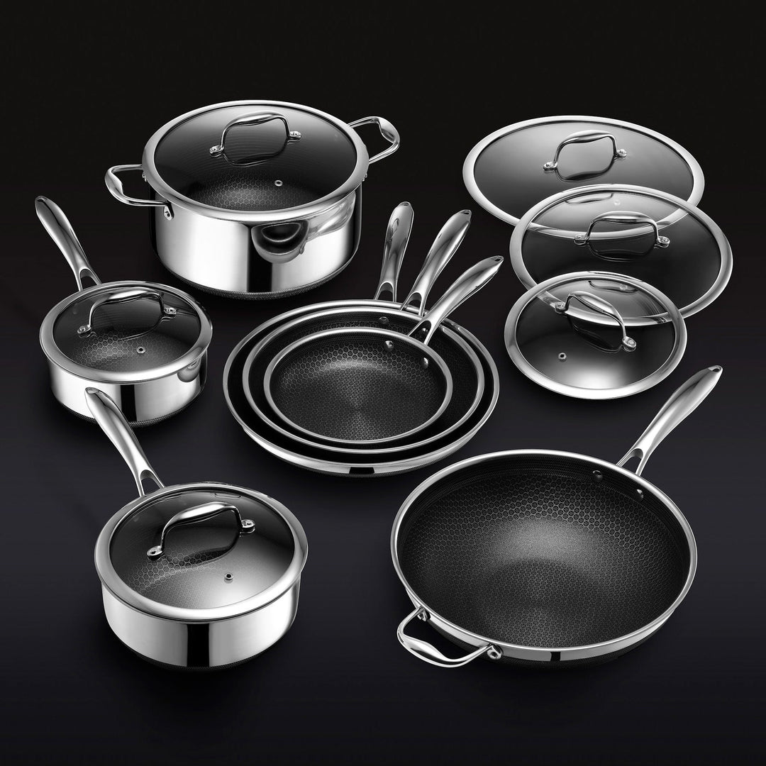 13 pc HexClad Hybrid Cookware Set with Lids