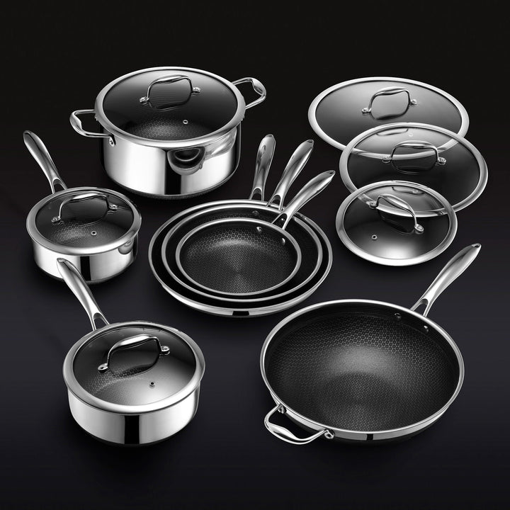 13 pc HexClad Hybrid Cookware Set with Lids
