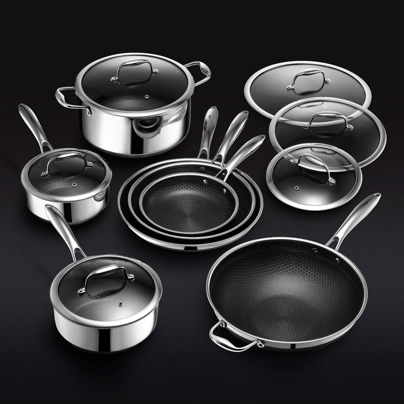 13 pc HexClad Hybrid Cookware Set with Lids
