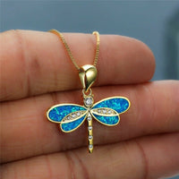 Goldene Libellen-Halskette mit Opal - Isolde