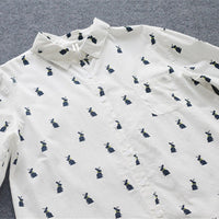 Playful shirt dress with rabbit print and lapel collar - Elina