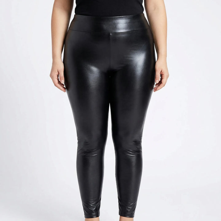High-Waist Faux Leather Plus Size Leggings - Lorena