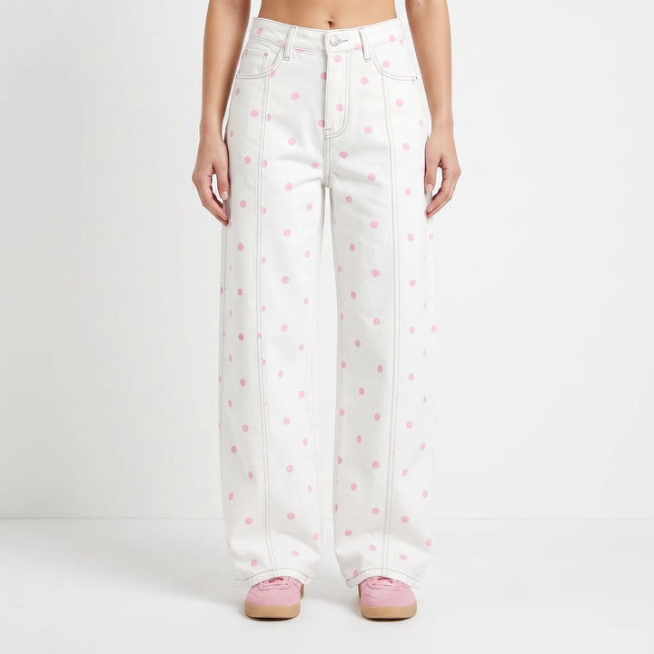 High-waist barrel broek met stippen - Shawna