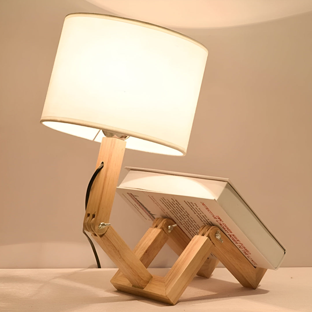 Flexible Roboter Schreibtischlampe aus Massivholz – LumoBot