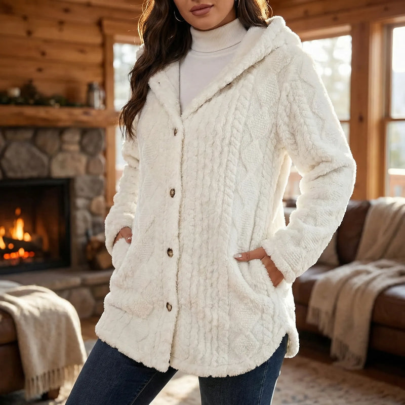 Hooded Faux Fur Button-Front Coat - Amy