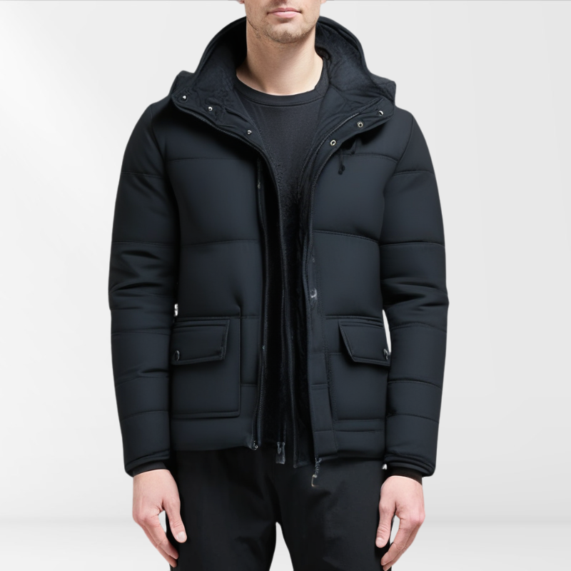 Zwarte Gewatteerde Heren Winterjas met Moderne Snit – Leon