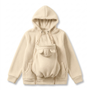 Crèmekleurige sherpa-fleecehoodie plat gelegd met het babypaneel met beren-oortjes, twee voorzakken en dubbele ritsen. 11