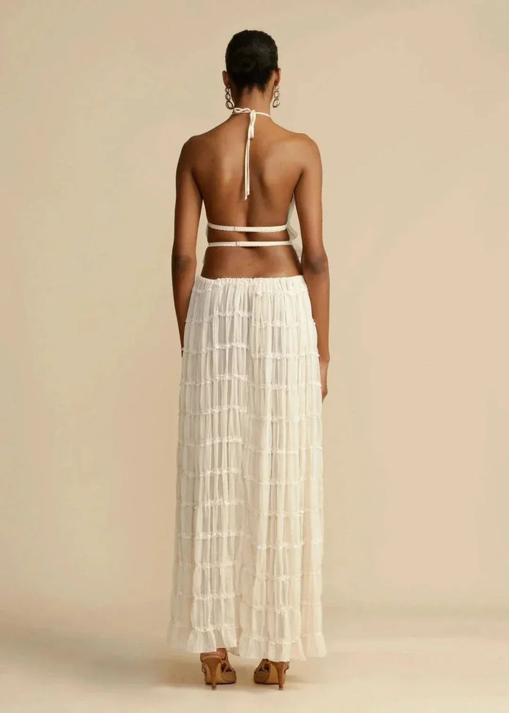 Zweiteiliges Sommeroutfit für Damen mit Boho-Rock und schulterfreiem Top – Alina