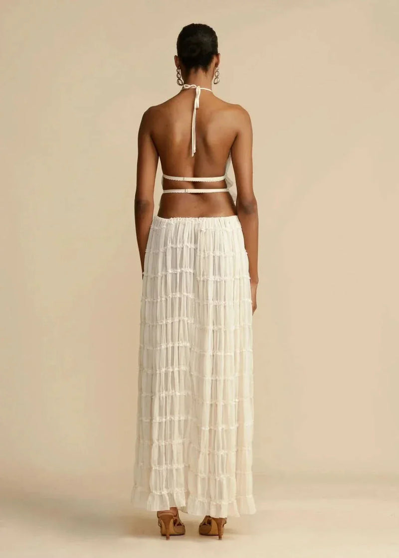 Zweiteiliges Sommeroutfit für Damen mit Boho-Rock und schulterfreiem Top – Alina