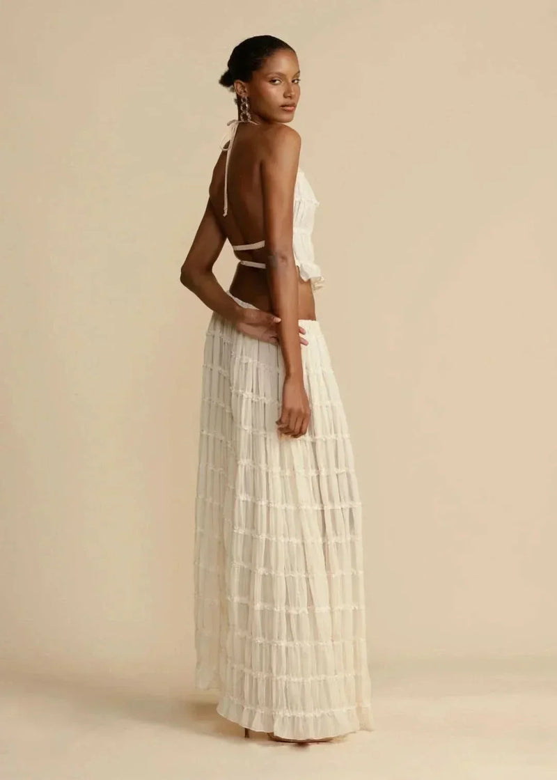 Zweiteiliges Sommeroutfit für Damen mit Boho-Rock und schulterfreiem Top – Alina