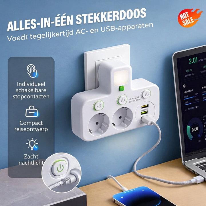Power strip with USB and switches | Multiple outlets with surge protection 2500W